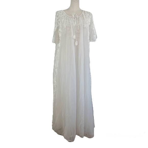 Vintage 60's Negligee Set Maxi White Lace Wedding Trousseau Lingerie Bridal - Picture 1 of 8